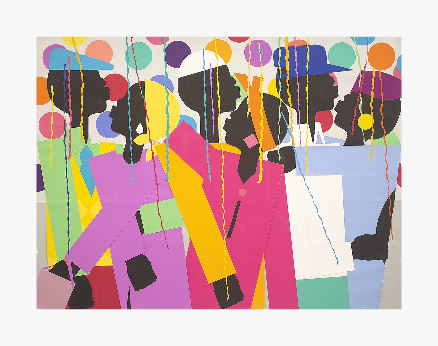 Varnette Honeywood, Let's Party, 1980. Collage on board; 30 x 40 in (76.2 x 101.6 cm). Courtesy the Eric Firestone Gallery and South Etna Montauk.
