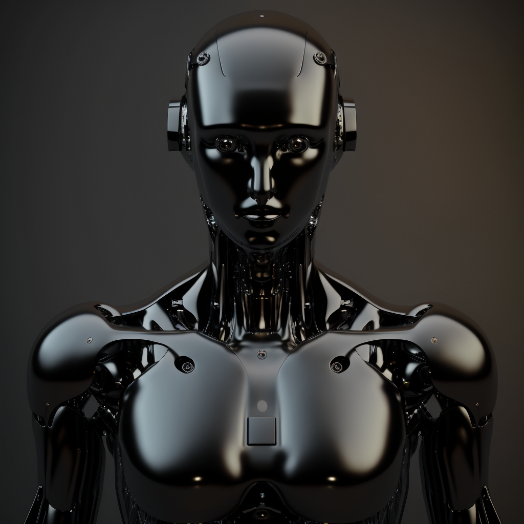 Image created by Interstate using MidJourney. The prompt was: Frontal portrait, black robot dummy image with no eyes or mouth
