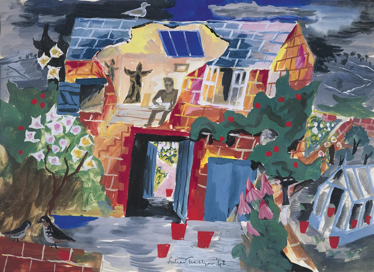 Julian Trevelyan, My Quantock Studio, 1942, gouache on paper, 21 x 33cm, Private Collection © The Julian Trevelyan Estate