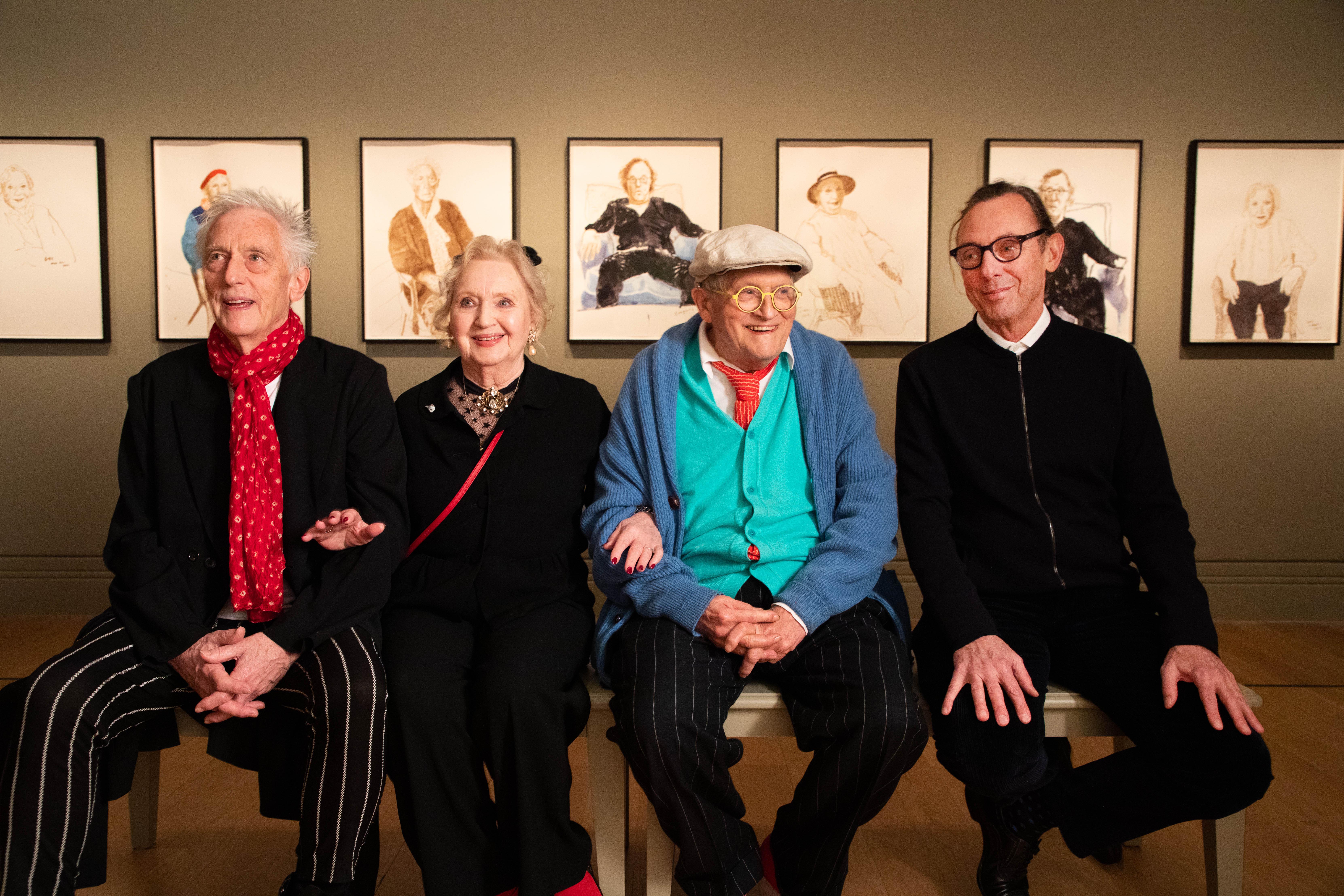 David Hockney with his close friends and his new drawings in David Hockney: Drawing from Life © David Parry and National Portrait Gallery