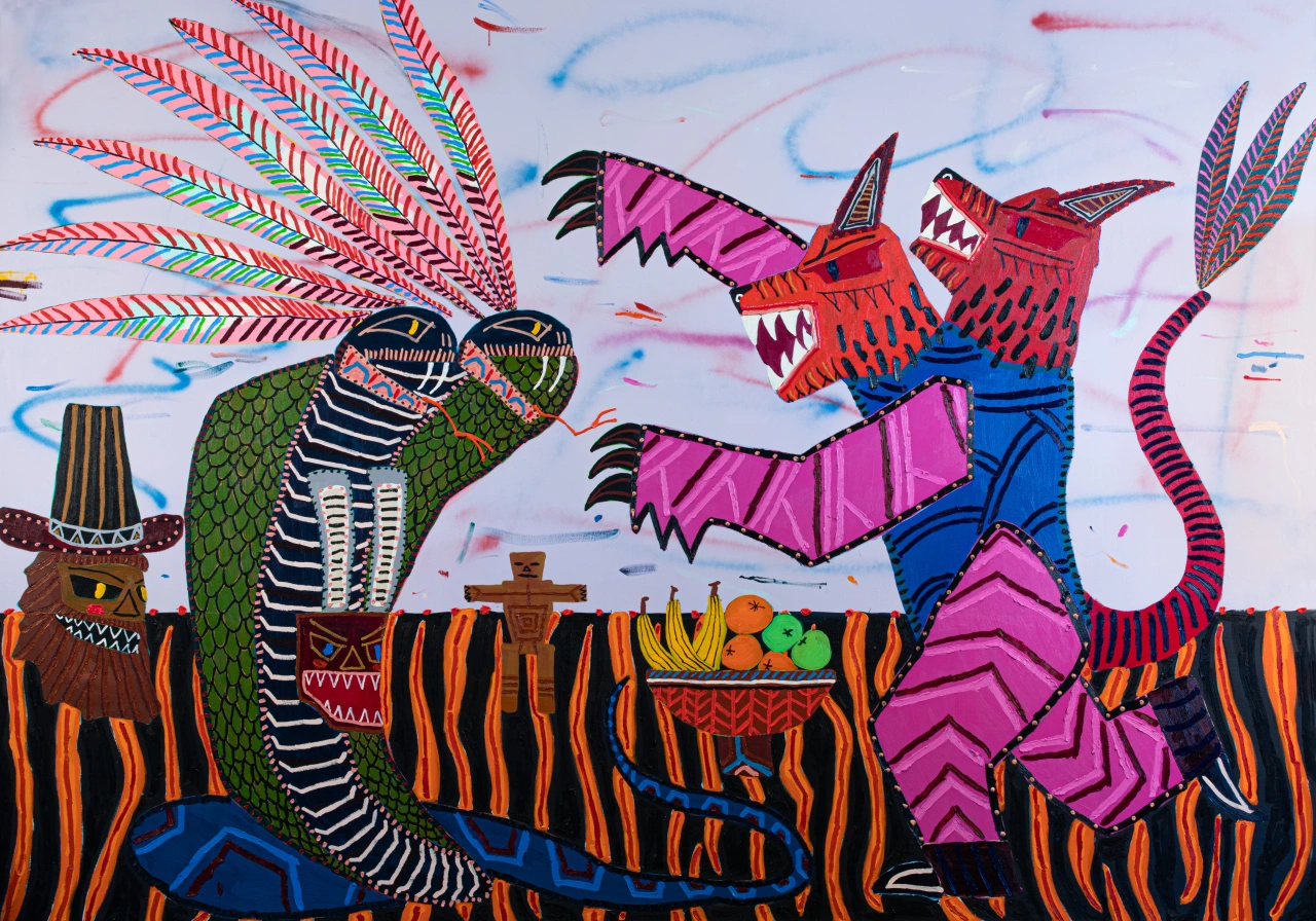 Jordy Kerwick You swing and you swing and you swing 2022 Oil, acrylic and spray paint on canvas 220 x 300 cm. 86.5 x 118 inches. Courtesy of the artist and Vigo Gallery.