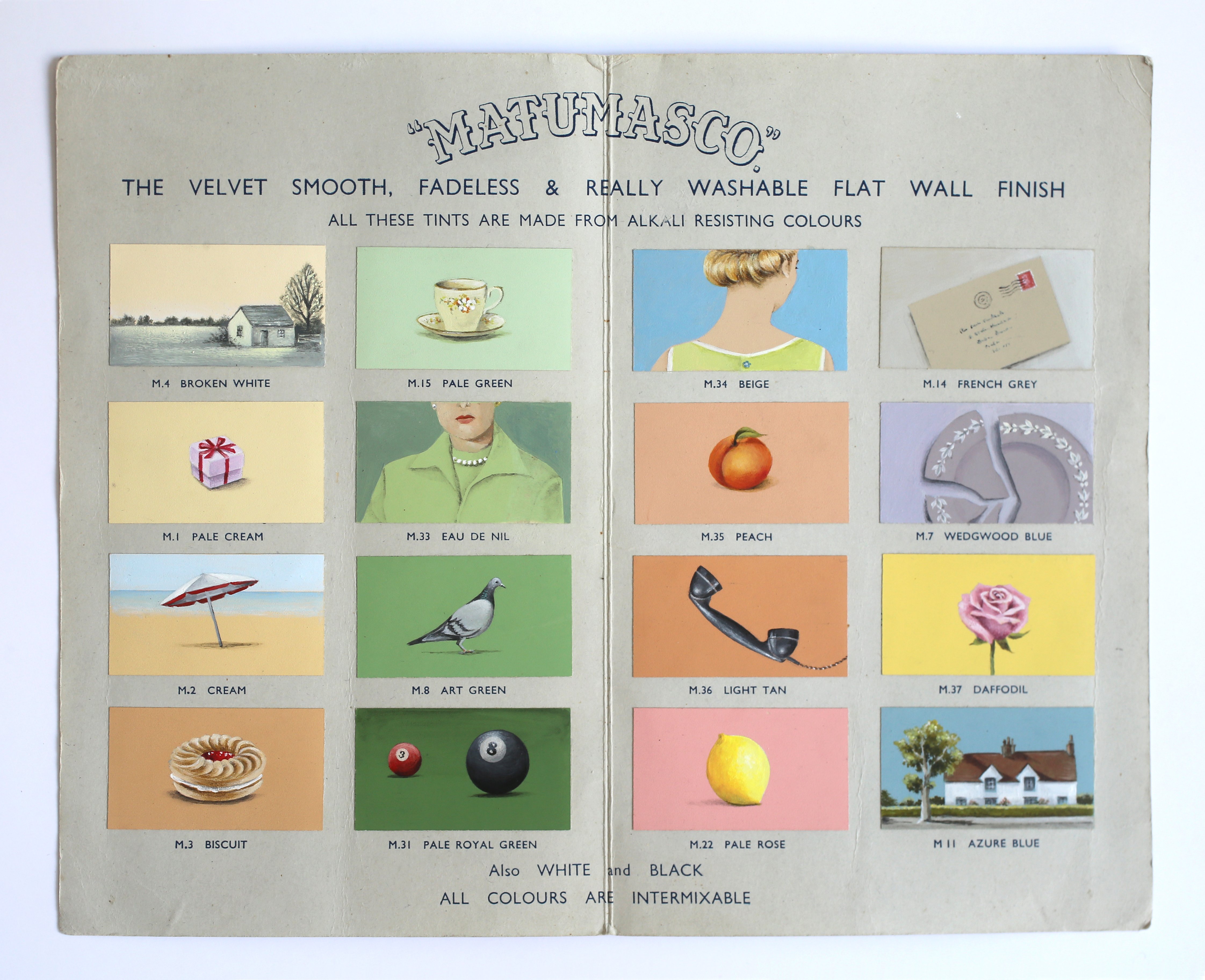 Her Heart Sank When She Saw The Box. Painted on vintage colour charts.