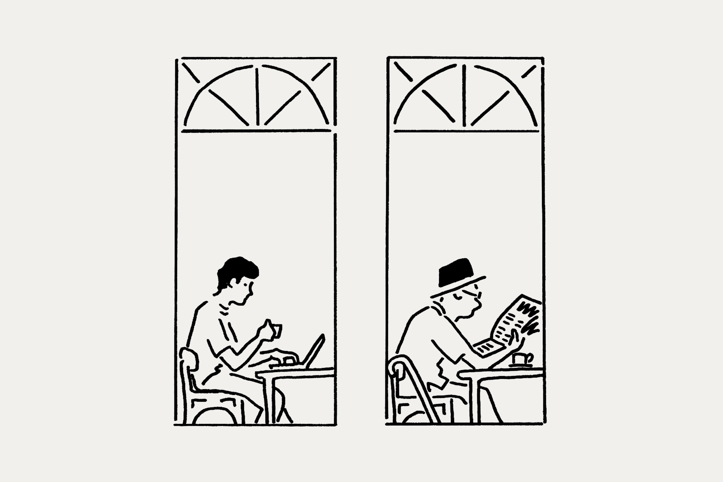 Porteños (“people of the port”) captured going about their day in Buenos Aires. All illustrations by Rebecca Sutherland.