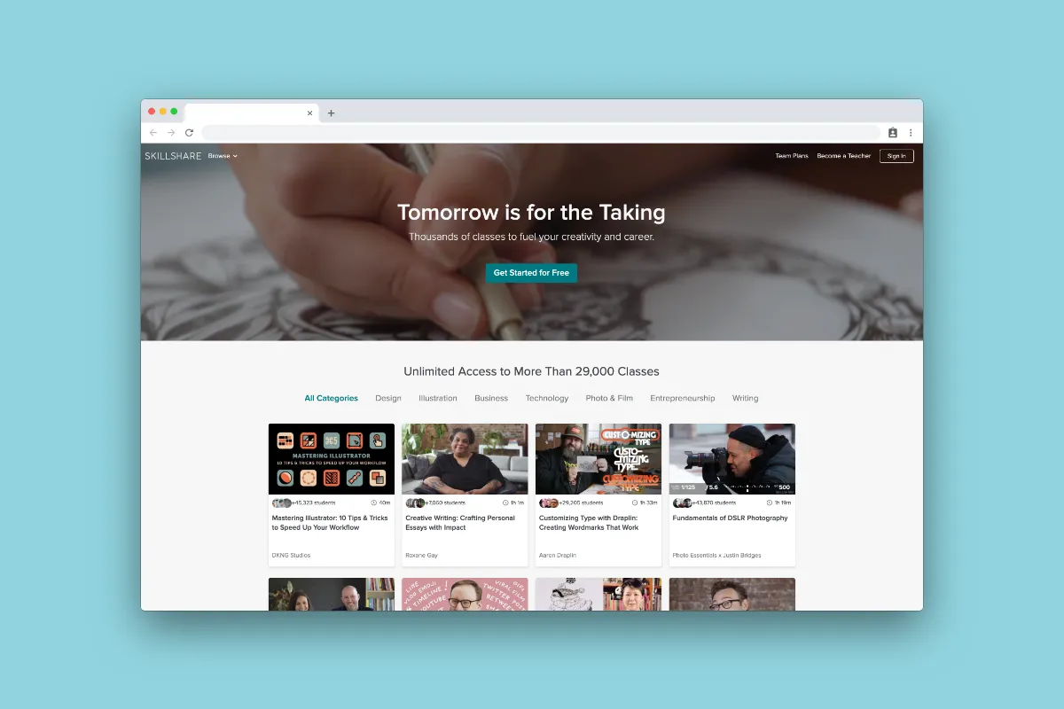 Skill Share is a great resource to learn new skills