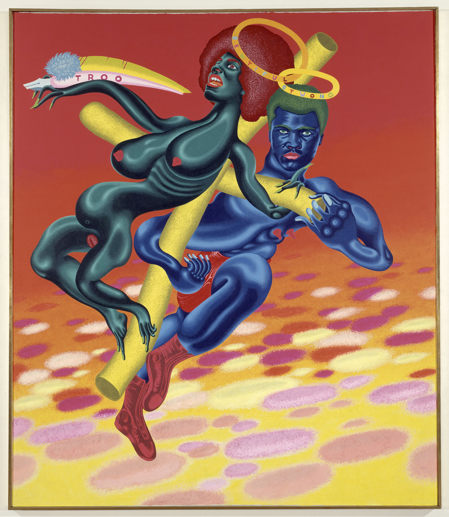 Peter Saul, Bewtiful & Stwong, 1971, collection Mnam/ Cci, Centre Georges Pompidou, Paris, peinture acrylique et huile sur toile, 213 x 183 cm © Peter Saul; photo © Centre Pompidou, MNAM-CCI, Dist. RMN-Grand Palais / Philippe Migeat