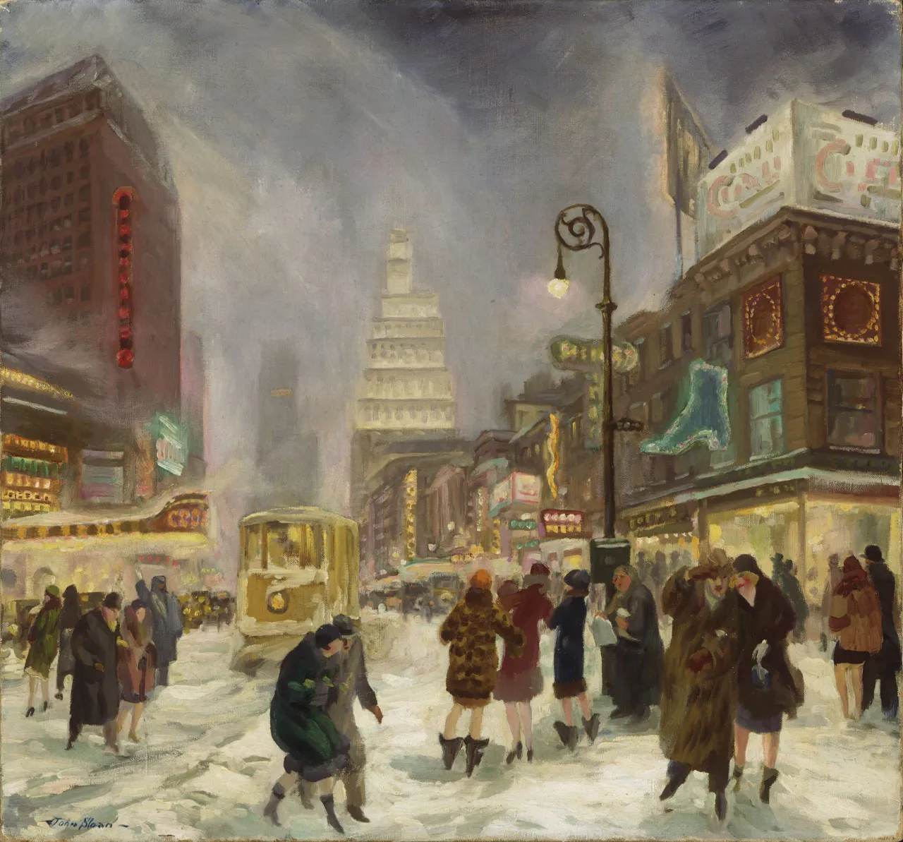 The White Way, c. 1926, by John Sloan, American, 1871 - 1951. Oil on canvas, 30 1/8 x 32 1/4 inches. Philadelphia Museum of Art: Gift of Mrs. Cyrus McCormick, 1946-10-2