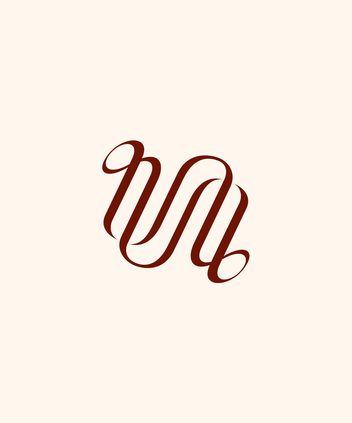 The Untold logomark, an interlocking ribbon shape in dark red on a cream background.