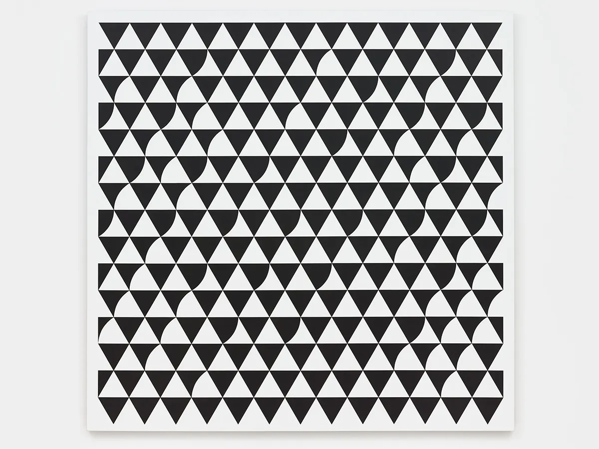 Bridget Riley Rustle 6 2015 Acrylic on polyester 73 5/8 x 74 7/8 inches 187 x 190.2 cm Bridget Riley © Bridget Riley 2017, all rights reserved. Courtesy David Zwirner, New York/London