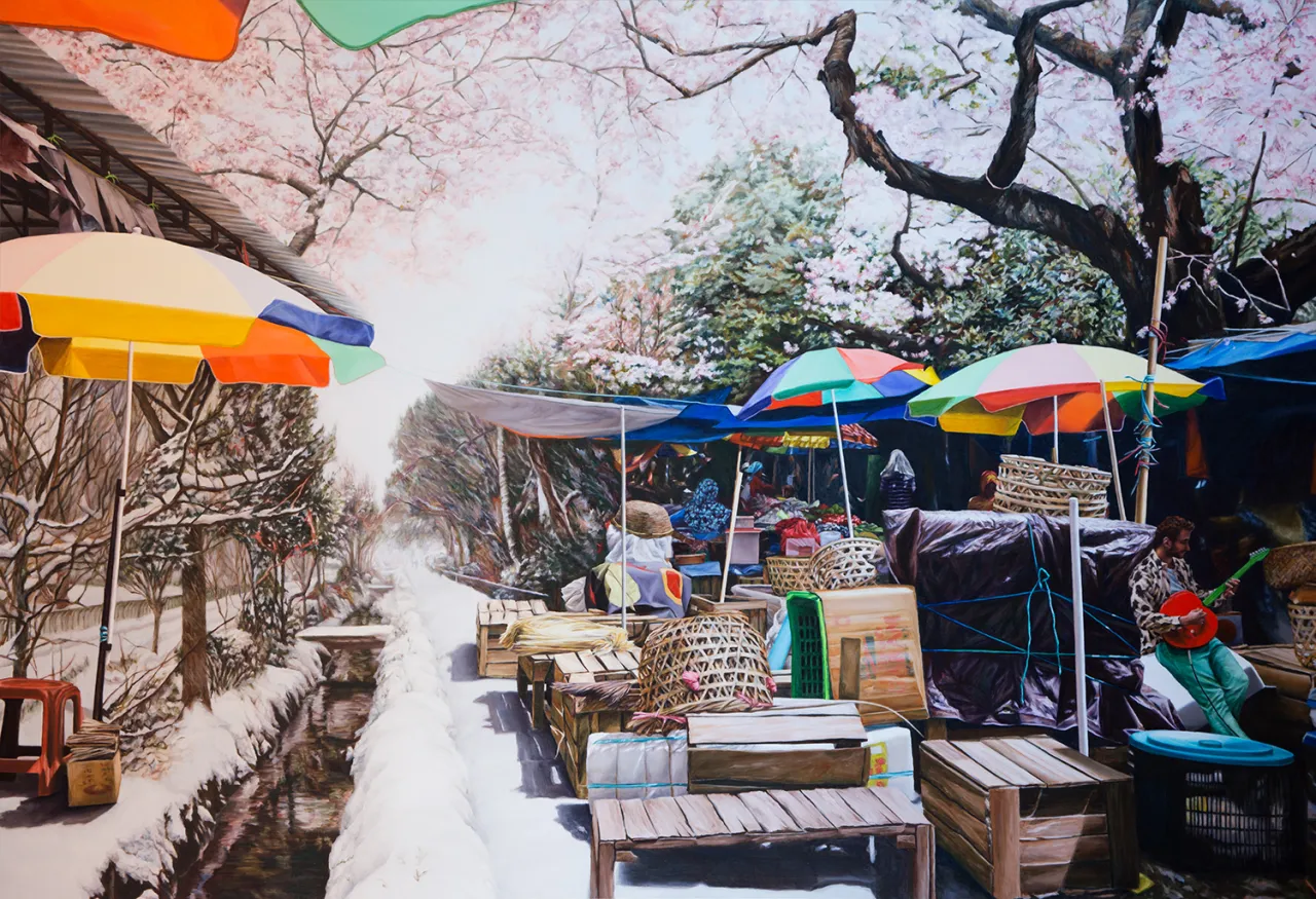 Kevin Chin, Rain Hail Shine, 2017, oil on Italian linen, 163 x 238 cm