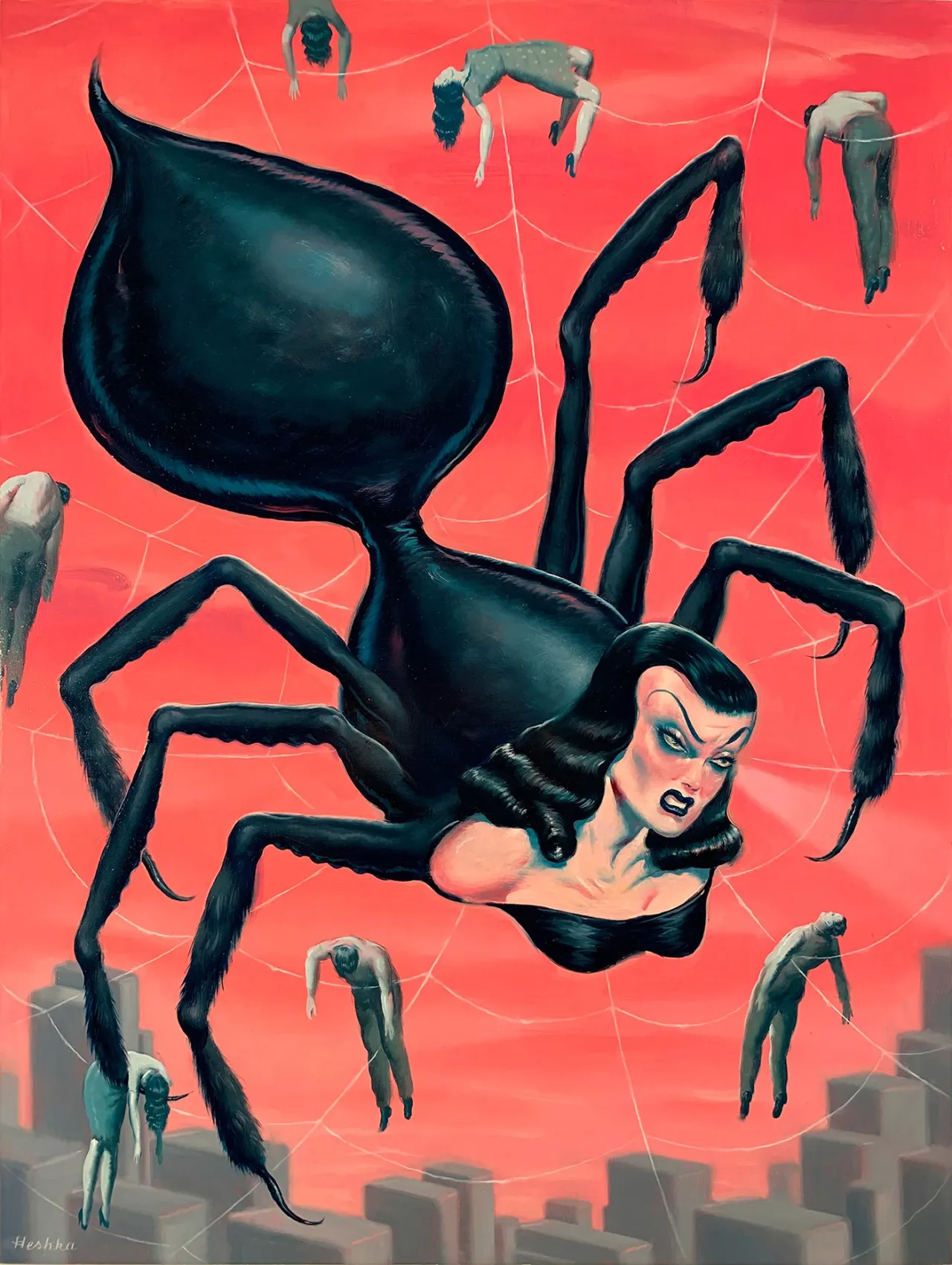‘Spider Pinky’ (oil on cradled wood panel, 24 x 18 inches) © Ryan Heshka