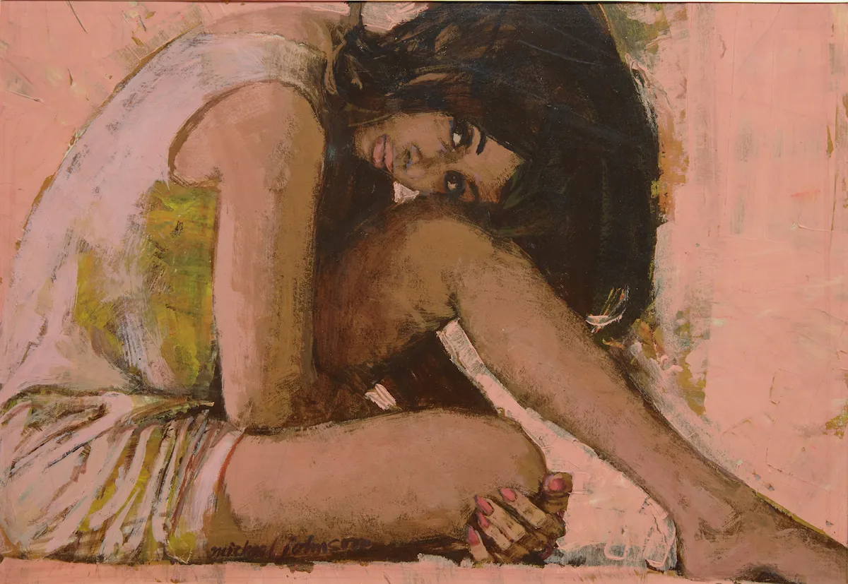 Michael Johnson, Pink Woman, c 1962, casein tempera on board, copyright Lever Gallery